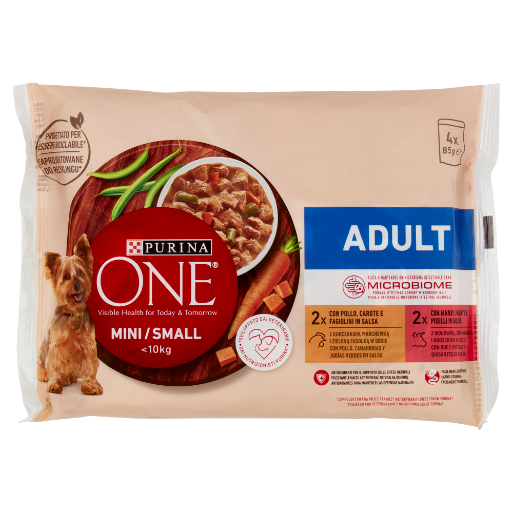PURINA ONE CANE 4X85GR.MINI POLL/MANZO